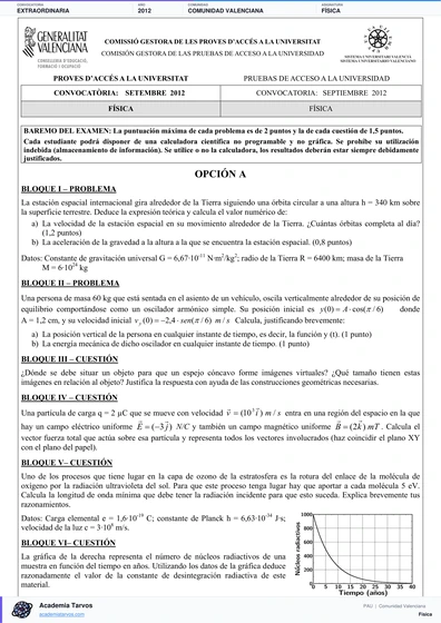 Vista previa de Examen PAU de Física de Comunitat Valenciana 2012 – Extraordinaria
