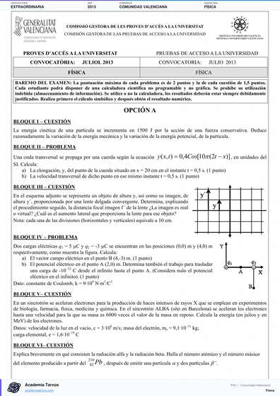 Vista previa de Examen PAU de Física de Comunitat Valenciana 2013 – Extraordinaria