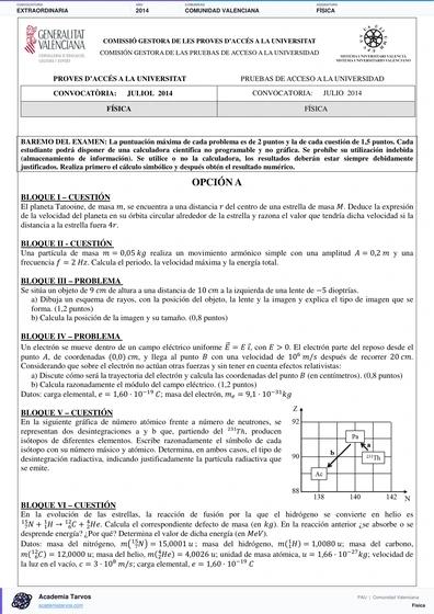 Vista previa de Examen PAU de Física de Comunitat Valenciana 2014 – Extraordinaria