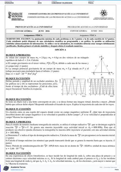 Vista previa de Examen PAU de Física de Comunitat Valenciana 2016 – Ordinaria