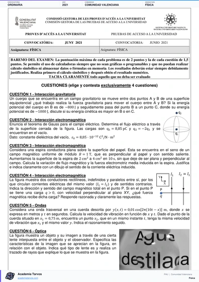 Vista previa de Examen PAU de Física de Comunitat Valenciana 2021 – Ordinaria