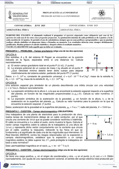 Vista previa de Examen PAU de Física de Comunitat Valenciana 2025 – Ordinaria