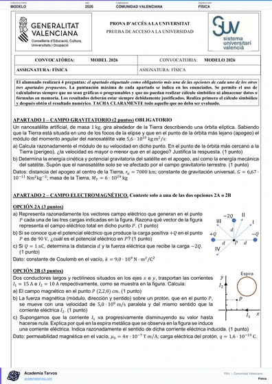 Vista previa de Modelo PAU de Física de Comunitat Valenciana 2026