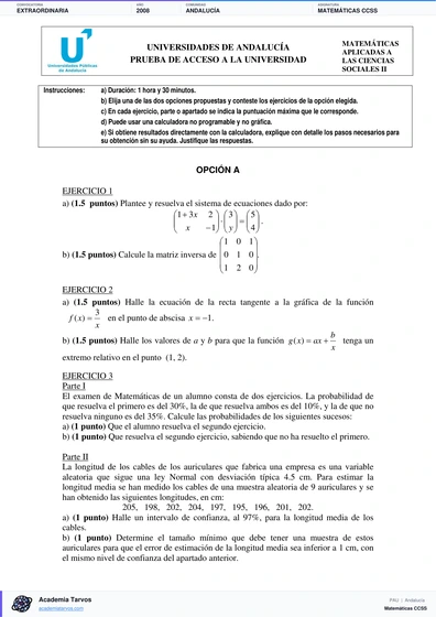 Vista previa de Examen PAU de Matemáticas CCSS de Andalucía 2008 – Extraordinaria