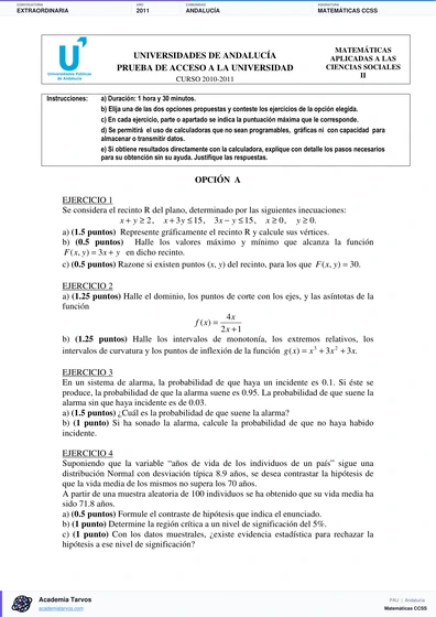 Vista previa de Examen PAU de Matemáticas CCSS de Andalucía 2011 – Extraordinaria