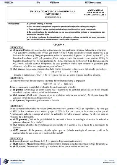 Vista previa de Examen PAU de Matemáticas CCSS de Andalucía 2018 – Ordinaria