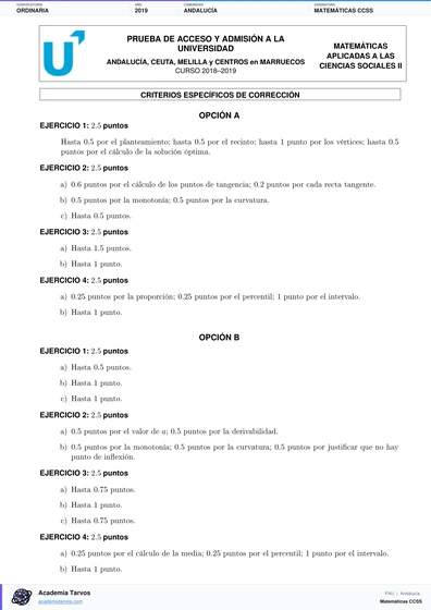 Vista previa de Examen PAU de Matemáticas CCSS de Andalucía 2019 – Ordinaria