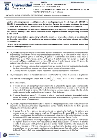 Vista previa de Examen PAU de Matemáticas CCSS de Aragón 2025 – Ordinaria