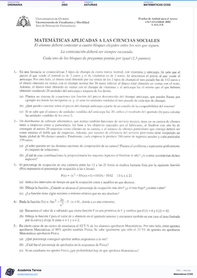 Vista previa de Examen PAU de Matemáticas CCSS de Asturias 2002 – Ordinaria