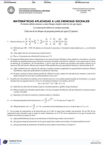 Vista previa de Examen PAU de Matemáticas CCSS de Asturias 2003 – Extraordinaria