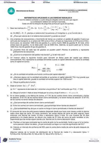 Vista previa de Examen PAU de Matemáticas CCSS de Asturias 2006 – Extraordinaria