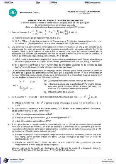Vista previa de Examen PAU de Matemáticas CCSS de Asturias 2007 – Ordinaria