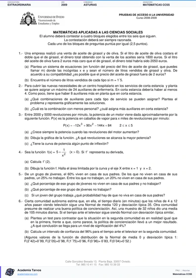 Vista previa de Examen PAU de Matemáticas CCSS de Asturias 2009 – Extraordinaria