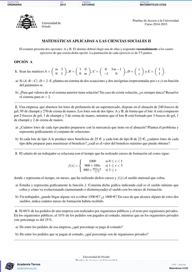 Vista previa de Examen PAU de Matemáticas CCSS de Asturias 2015 – Ordinaria