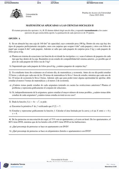 Vista previa de Examen PAU de Matemáticas CCSS de Asturias 2016 – Extraordinaria