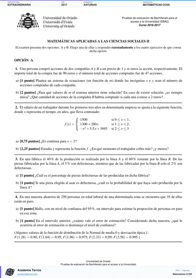 Vista previa de Examen PAU de Matemáticas CCSS de Asturias 2017 – Extraordinaria