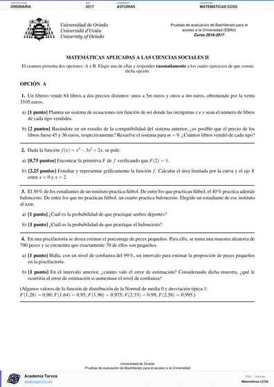 Vista previa de Examen PAU de Matemáticas CCSS de Asturias 2017 – Ordinaria