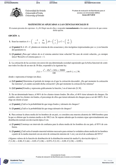 Vista previa de Examen PAU de Matemáticas CCSS de Asturias 2018 – Extraordinaria