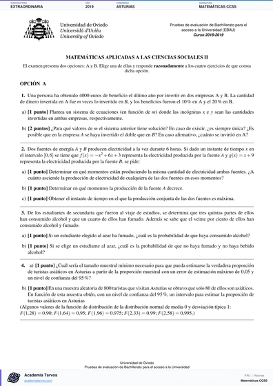 Vista previa de Examen PAU de Matemáticas CCSS de Asturias 2019 – Extraordinaria