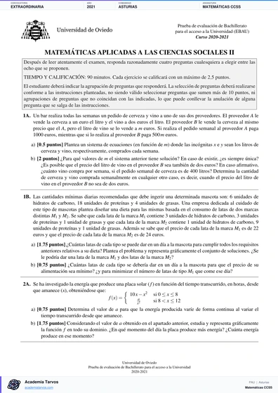 Vista previa de Examen PAU de Matemáticas CCSS de Asturias 2021 – Extraordinaria