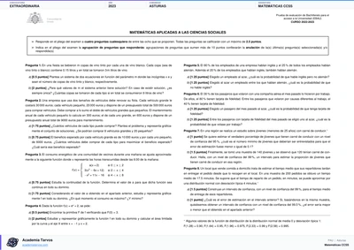 Vista previa de Examen PAU de Matemáticas CCSS de Asturias 2023 – Extraordinaria