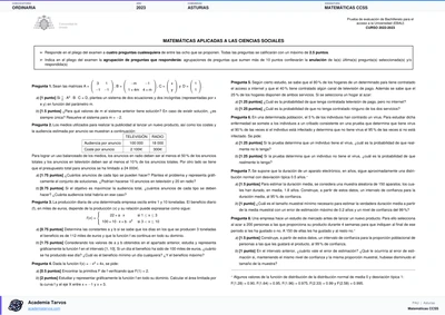Vista previa de Examen PAU de Matemáticas CCSS de Asturias 2023 – Ordinaria