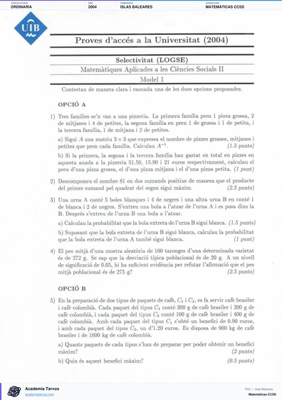 Vista previa de Examen PAU de Matemáticas CCSS de Illes Balears 2004 – Ordinaria