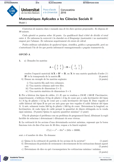 Vista previa de Examen PAU de Matemáticas CCSS de Illes Balears 2016 – Extraordinaria