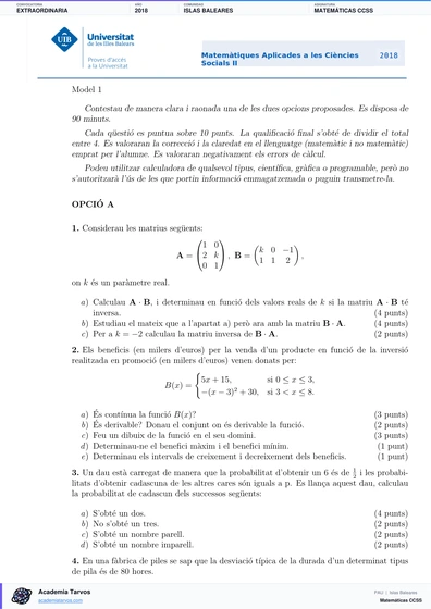 Vista previa de Examen PAU de Matemáticas CCSS de Illes Balears 2018 – Extraordinaria