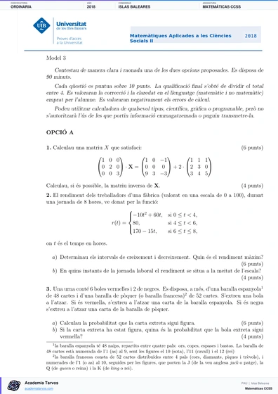 Vista previa de Examen PAU de Matemáticas CCSS de Illes Balears 2018 – Ordinaria