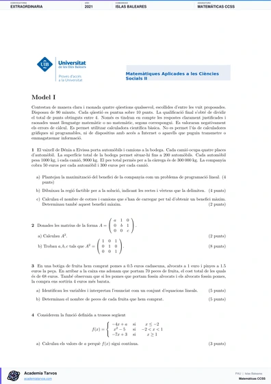 Vista previa de Examen PAU de Matemáticas CCSS de Illes Balears 2021 – Extraordinaria