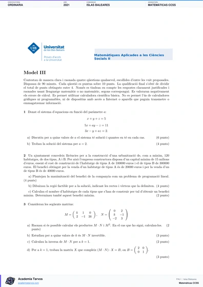 Vista previa de Examen PAU de Matemáticas CCSS de Illes Balears 2021 – Ordinaria