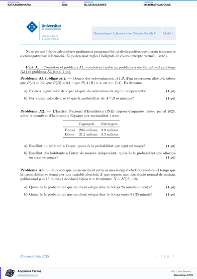 Vista previa de Examen PAU de Matemáticas CCSS de Illes Balears 2025 – Extraordinaria