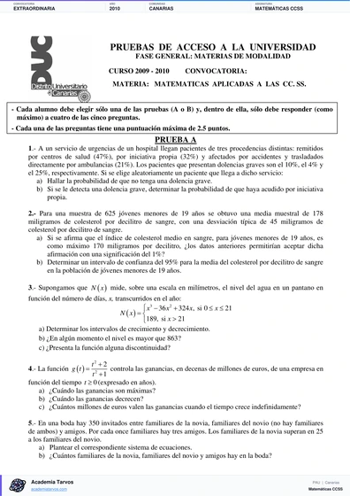 Vista previa de Examen PAU de Matemáticas CCSS de Canarias 2010 – Extraordinaria