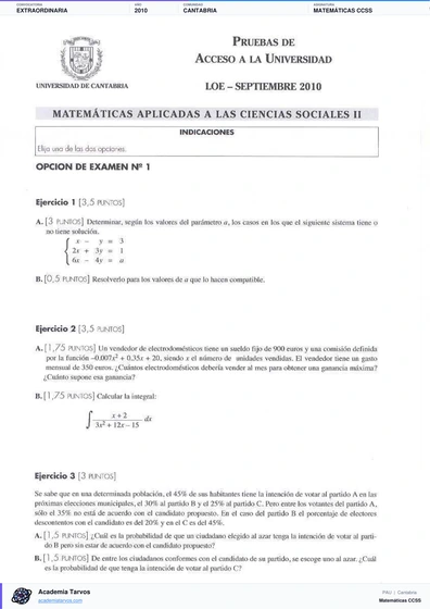 Vista previa de Examen PAU de Matemáticas CCSS de Cantabria 2010 – Extraordinaria
