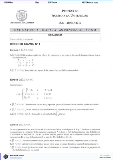 Vista previa de Examen PAU de Matemáticas CCSS de Cantabria 2010 – Ordinaria