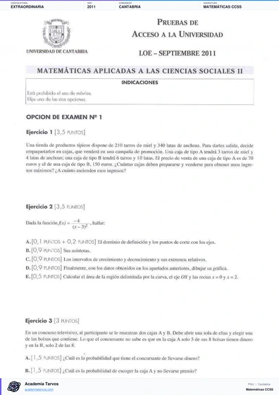 Vista previa de Examen PAU de Matemáticas CCSS de Cantabria 2011 – Extraordinaria