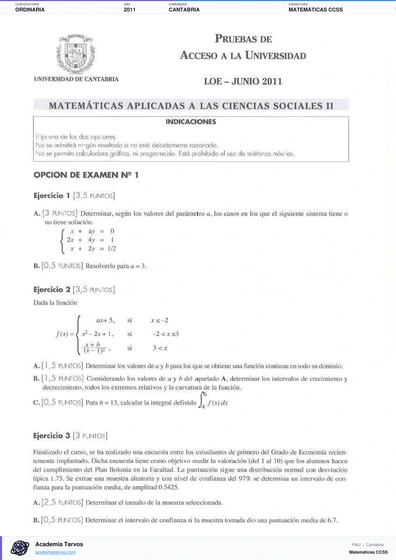 Vista previa de Examen PAU de Matemáticas CCSS de Cantabria 2011 – Ordinaria