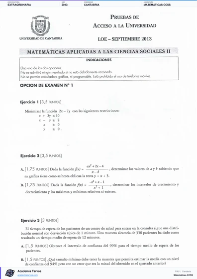 Vista previa de Examen PAU de Matemáticas CCSS de Cantabria 2013 – Extraordinaria