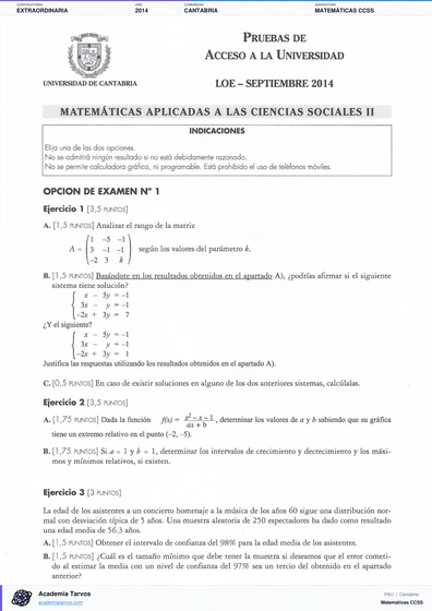 Vista previa de Examen PAU de Matemáticas CCSS de Cantabria 2014 – Extraordinaria
