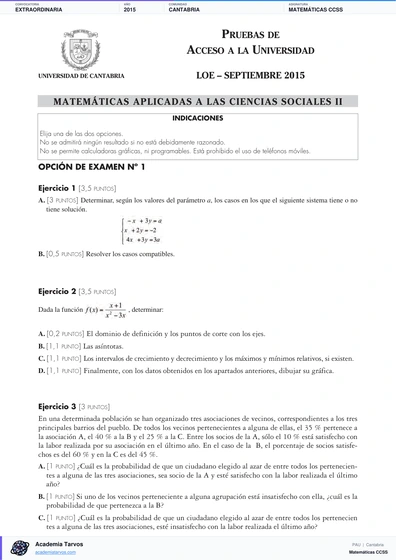 Vista previa de Examen PAU de Matemáticas CCSS de Cantabria 2015 – Extraordinaria