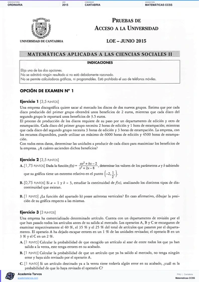 Vista previa de Examen PAU de Matemáticas CCSS de Cantabria 2015 – Ordinaria