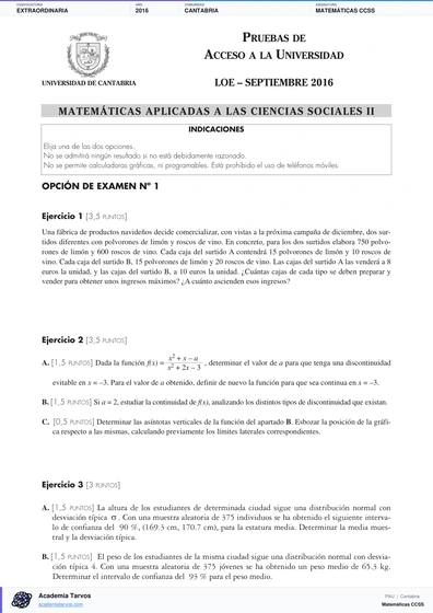 Vista previa de Examen PAU de Matemáticas CCSS de Cantabria 2016 – Extraordinaria