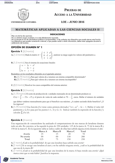 Vista previa de Examen PAU de Matemáticas CCSS de Cantabria 2016 – Ordinaria