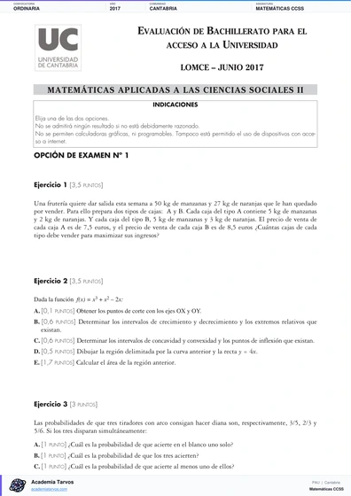 Vista previa de Examen PAU de Matemáticas CCSS de Cantabria 2017 – Ordinaria
