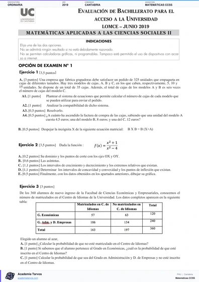 Vista previa de Examen PAU de Matemáticas CCSS de Cantabria 2019 – Ordinaria