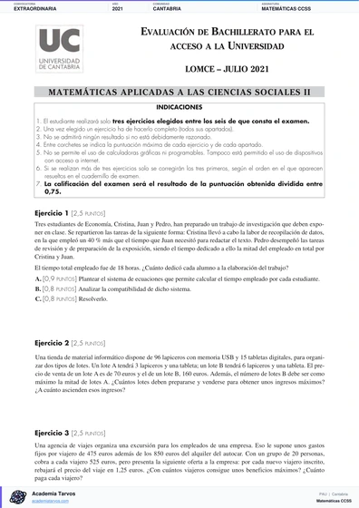 Vista previa de Examen PAU de Matemáticas CCSS de Cantabria 2021 – Extraordinaria