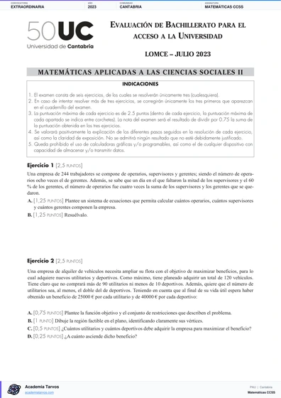 Vista previa de Examen PAU de Matemáticas CCSS de Cantabria 2023 – Extraordinaria