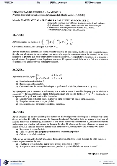Vista previa de Examen PAU de Matemáticas CCSS de Castilla-La Mancha 2002 – Ordinaria