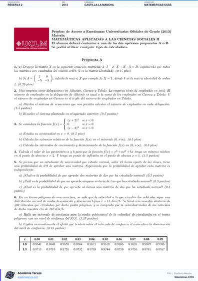 Vista previa de Examen PAU de Matemáticas CCSS de Castilla-La Mancha 2013 – Reserva 2